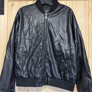 Men’s Small Forever 21 Black Vinyl Blessed Moto Jacket